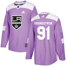Men's Adidas Los Angeles Kings Carl Grundstrom Purple Fights Cancer Practice Jersey - Authentic