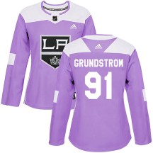 Women's Adidas Los Angeles Kings Carl Grundstrom Purple Fights Cancer Practice Jersey - Authentic