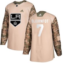 Youth Adidas Los Angeles Kings Tobias Bjornfot Camo Veterans Day Practice Jersey - Authentic