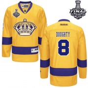 Men's Reebok Los Angeles Kings 8 Drew Doughty Gold Third 2014 Stanley Cup Jersey - Premier