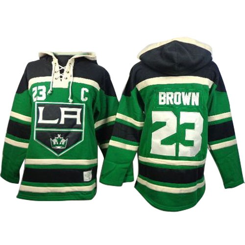 Men's Old Time Hockey Los Angeles Kings 23 Dustin Brown Green St. Patrick's Day McNary Lace Hoodie Jersey - Authentic