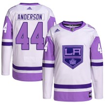 Men's Adidas Los Angeles Kings Mikey Anderson White/Purple Hockey Fights Cancer Primegreen Jersey - Authentic