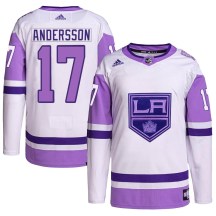 Men's Adidas Los Angeles Kings Lias Andersson White/Purple Hockey Fights Cancer Primegreen Jersey - Authentic