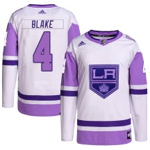 Men's Adidas Los Angeles Kings Rob Blake White/Purple Hockey Fights Cancer Primegreen Jersey - Authentic