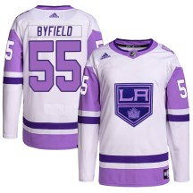 Men's Adidas Los Angeles Kings Quinton Byfield White/Purple Hockey Fights Cancer Primegreen Jersey - Authentic