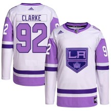 Men's Adidas Los Angeles Kings Brandt Clarke White/Purple Hockey Fights Cancer Primegreen Jersey - Authentic