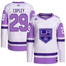 Men's Adidas Los Angeles Kings Pheonix Copley White/Purple Hockey Fights Cancer Primegreen Jersey - Authentic