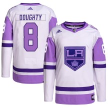 Men's Adidas Los Angeles Kings Drew Doughty White/Purple Hockey Fights Cancer Primegreen Jersey - Authentic