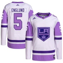 Men's Adidas Los Angeles Kings Andreas Englund White/Purple Hockey Fights Cancer Primegreen Jersey - Authentic