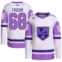 Men's Adidas Los Angeles Kings Samuel Fagemo White/Purple Hockey Fights Cancer Primegreen Jersey - Authentic