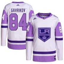 Men's Adidas Los Angeles Kings Vladislav Gavrikov White/Purple Hockey Fights Cancer Primegreen Jersey - Authentic