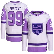 Men's Adidas Los Angeles Kings Wayne Gretzky White/Purple Hockey Fights Cancer Primegreen Jersey - Authentic