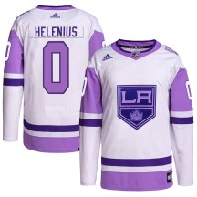 Men's Adidas Los Angeles Kings Samuel Helenius White/Purple Hockey Fights Cancer Primegreen Jersey - Authentic