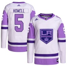 Men's Adidas Los Angeles Kings Harry Howell White/Purple Hockey Fights Cancer Primegreen Jersey - Authentic