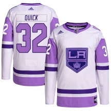Men's Adidas Los Angeles Kings Jonathan Quick White/Purple Hockey Fights Cancer Primegreen Jersey - Authentic