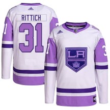 Men's Adidas Los Angeles Kings David Rittich White/Purple Hockey Fights Cancer Primegreen Jersey - Authentic