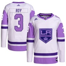 Men's Adidas Los Angeles Kings Matt Roy White/Purple Hockey Fights Cancer Primegreen Jersey - Authentic