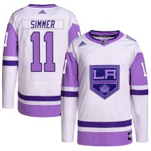 Men's Adidas Los Angeles Kings Charlie Simmer White/Purple Hockey Fights Cancer Primegreen Jersey - Authentic