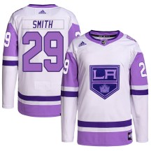 Men's Adidas Los Angeles Kings Billy Smith White/Purple Hockey Fights Cancer Primegreen Jersey - Authentic