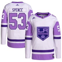 Men's Adidas Los Angeles Kings Jordan Spence White/Purple Hockey Fights Cancer Primegreen Jersey - Authentic