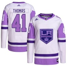 Men's Adidas Los Angeles Kings Akil Thomas White/Purple Hockey Fights Cancer Primegreen Jersey - Authentic