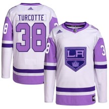 Men's Adidas Los Angeles Kings Alex Turcotte White/Purple Hockey Fights Cancer Primegreen Jersey - Authentic