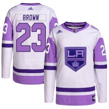 Youth Adidas Los Angeles Kings Dustin Brown White/Purple Hockey Fights Cancer Primegreen Jersey - Authentic