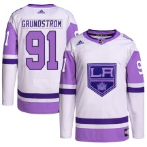 Youth Adidas Los Angeles Kings Carl Grundstrom White/Purple Hockey Fights Cancer Primegreen Jersey - Authentic