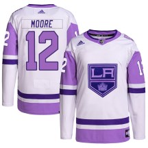 Youth Adidas Los Angeles Kings Trevor Moore White/Purple Hockey Fights Cancer Primegreen Jersey - Authentic