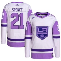 Youth Adidas Los Angeles Kings Jordan Spence White/Purple Hockey Fights Cancer Primegreen Jersey - Authentic