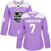 Women's Adidas Los Angeles Kings Tomas Sandstrom Purple Fights Cancer Practice Jersey - Authentic