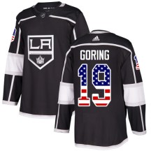 Men's Adidas Los Angeles Kings Butch Goring Black USA Flag Fashion Jersey - Authentic