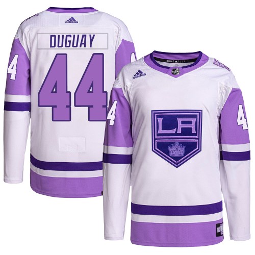 Men's Adidas Los Angeles Kings Ron Duguay White/Purple Hockey Fights Cancer Primegreen Jersey - Authentic