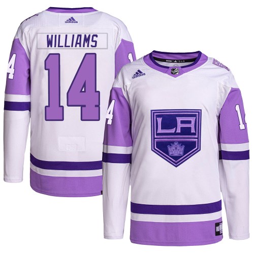 Men's Adidas Los Angeles Kings Justin Williams White/Purple Hockey Fights Cancer Primegreen Jersey - Authentic