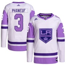 Men's Adidas Los Angeles Kings Dion Phaneuf White/Purple Hockey Fights Cancer Primegreen Jersey - Authentic