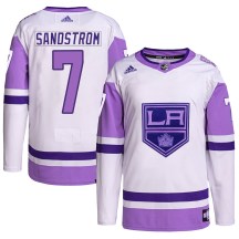 Men's Adidas Los Angeles Kings Tomas Sandstrom White/Purple Hockey Fights Cancer Primegreen Jersey - Authentic