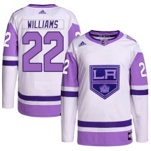 Men's Adidas Los Angeles Kings Tiger Williams White/Purple Hockey Fights Cancer Primegreen Jersey - Authentic