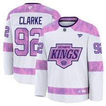 Men's Fanatics Los Angeles Kings Brandt Clarke White 2024 Hockey Fights Cancer Practice Jersey - Premium